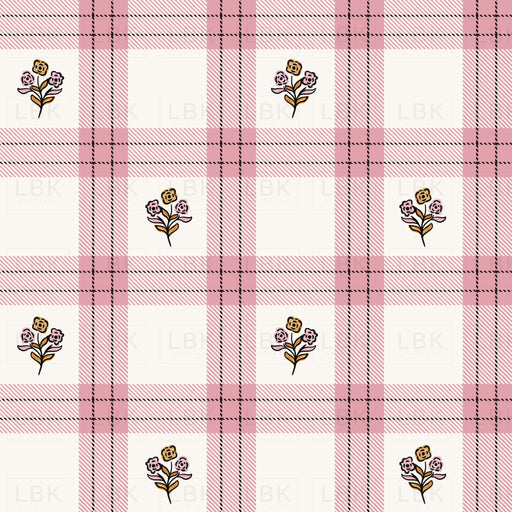 Pink and Black Floral Textured Tartan