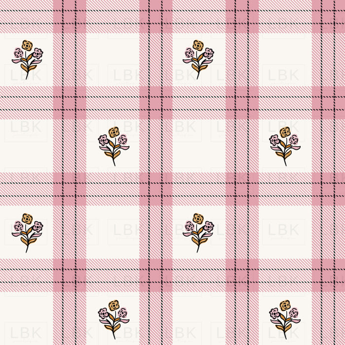 Pink and Black Floral Textured Tartan