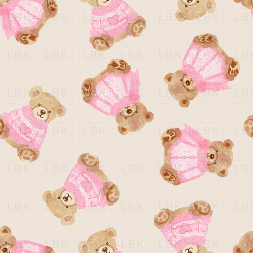 Pink Bears In Sweaters Beige