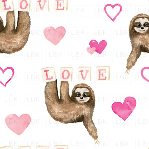 Pink Valentines Watercolor Sloth