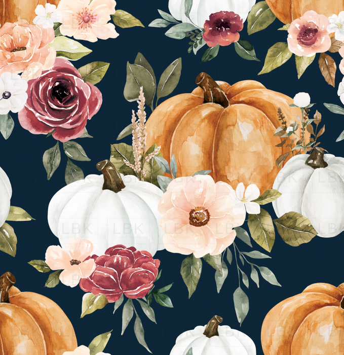 Pumpkin Floral Navy Blue