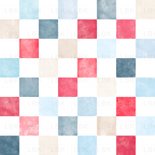 Red white and blue watercolor checkers