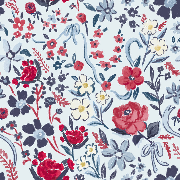 Red white and bloom light dusty blue