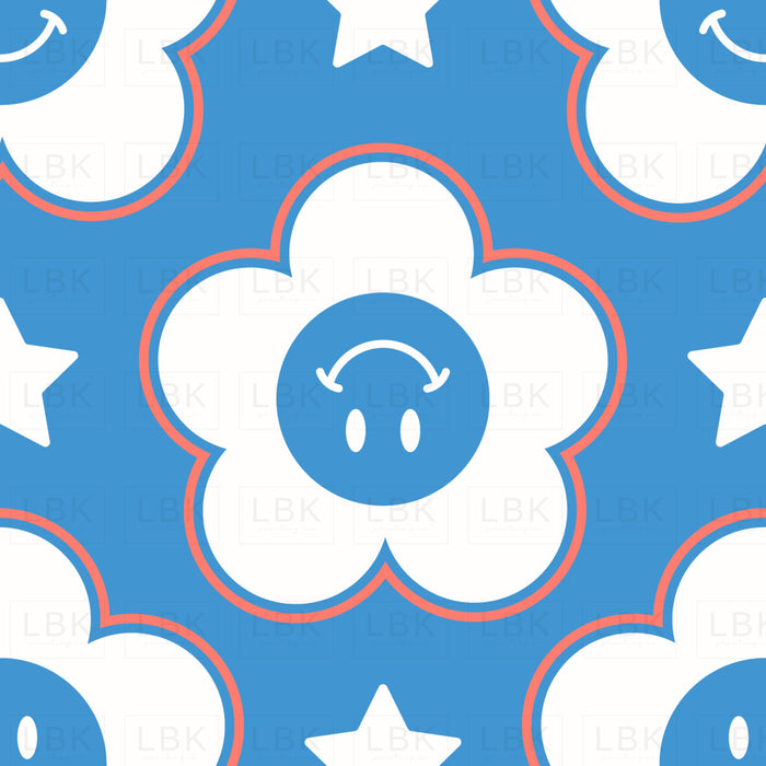 Retro American Y2K Smiley Flower Light Blue