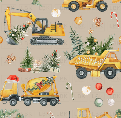 Santa’s Little Builders - Christmas Construction Trucks On Oatmeal Cocoa