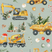 Santa’s Little Builders - Christmas Construction Trucks On Sage Gray