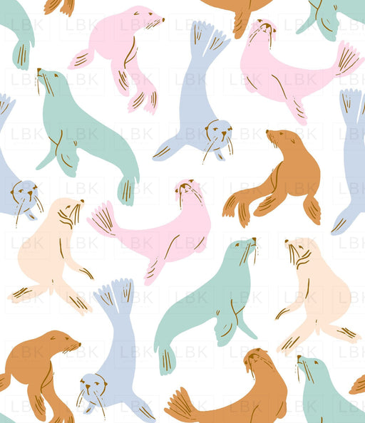 Sea Lions In Pastel Summer Fabric