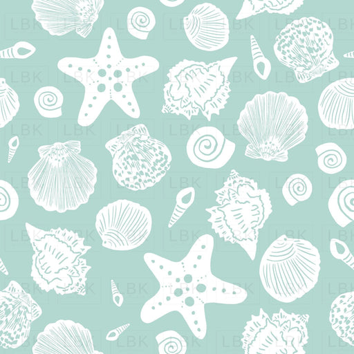 Sea Shells In Green Fabric