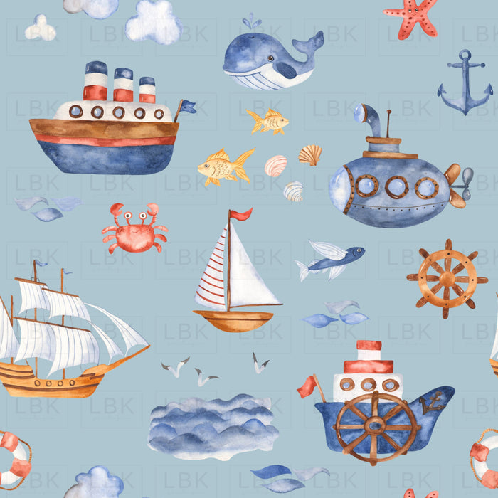 Ships Ahoy On Jungle Mist Blue