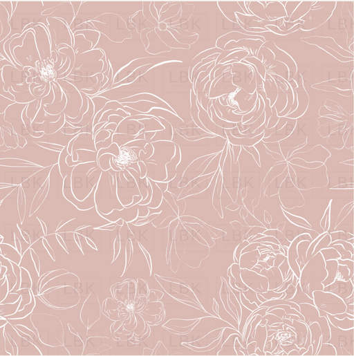 Sketch Peonies In White On Dusty Pink