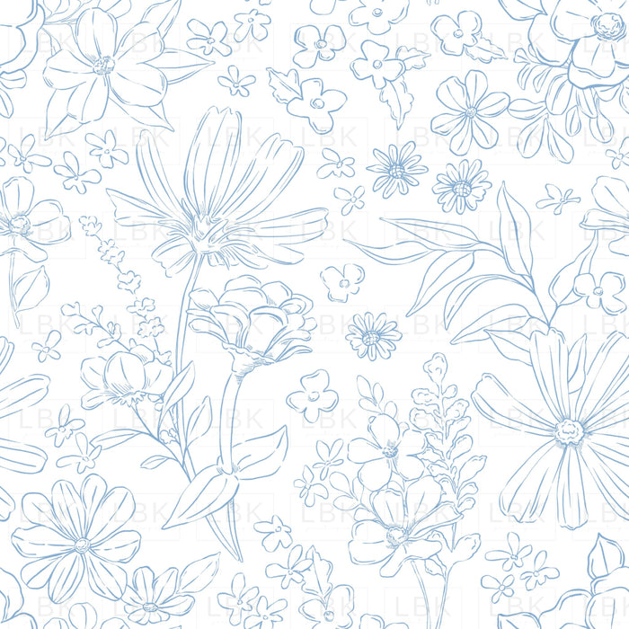Sketched Floral White Blue