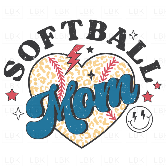 Softball Mom Heart - Distressed