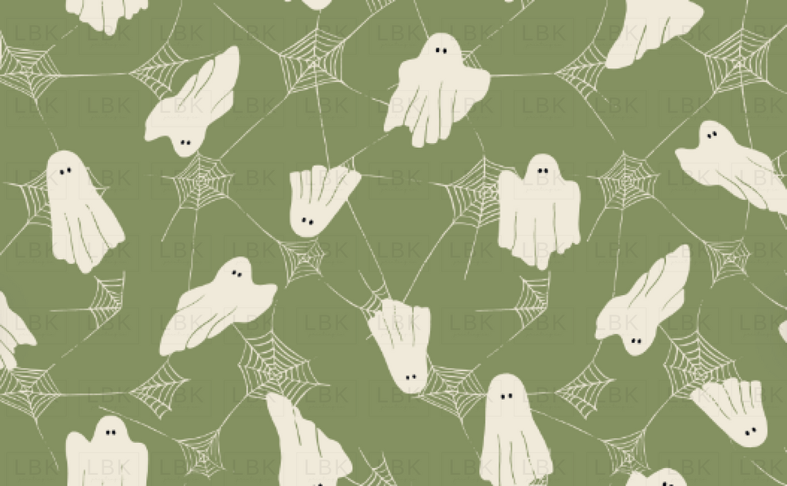 Spooky Halloween Ghosts And Webs On Green