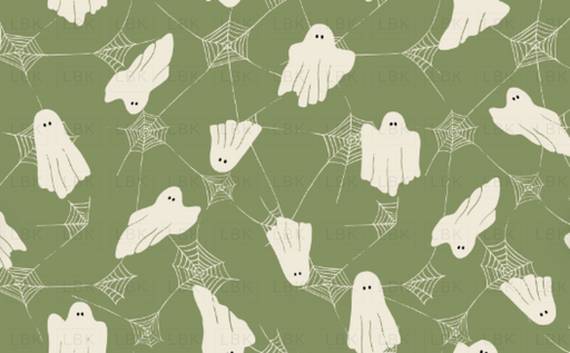 Spooky Halloween Ghosts And Webs On Green