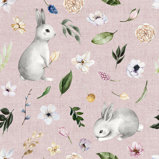 Spring Bunnies On Dusty Pink