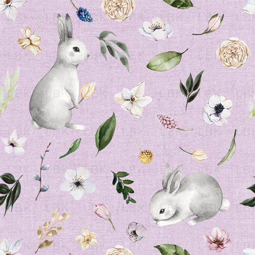 Spring Bunnies On Lavender Chambray