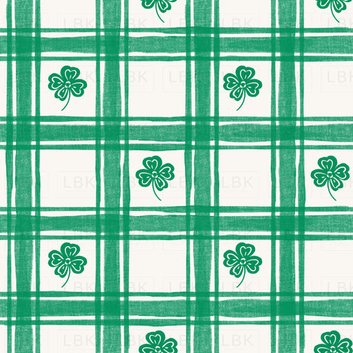 Spring Linen Gingham Green Clovers