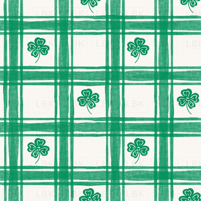 Spring Linen Gingham Green Clovers