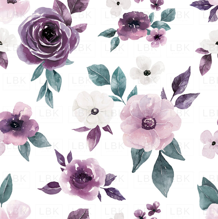 Sugar Plum Christmas Floral White Fabric