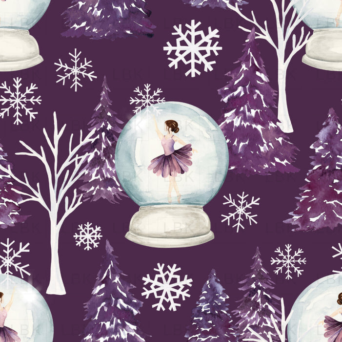 Sugar Plum Christmas Snow Globe Dark Purple Fabric