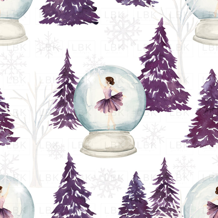Sugar Plum Christmas Snow Globe White Fabric