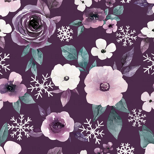 Sugar Plum Christmas Snowflake Floral Dark Purple Fabric