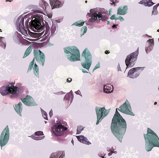 Sugar Plum Christmas Snowflake Floral Light Purple Fabric