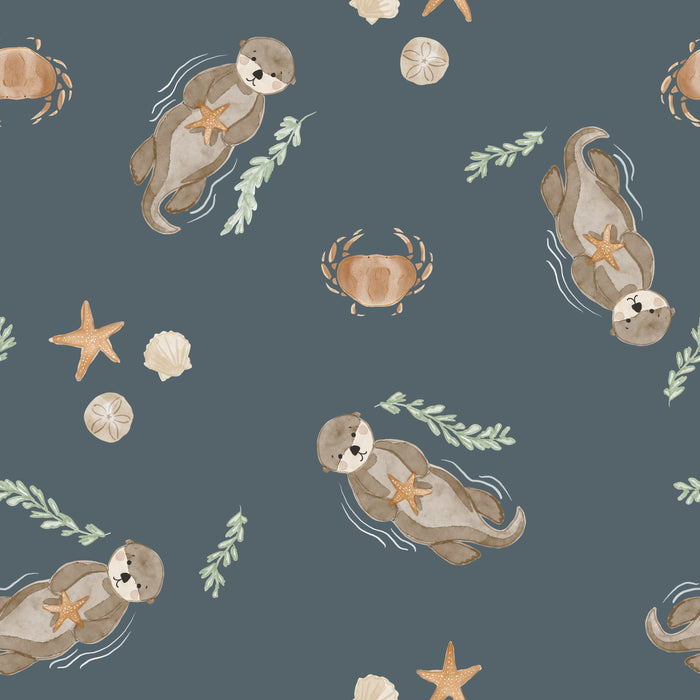 swimming sea otters-navy blue8