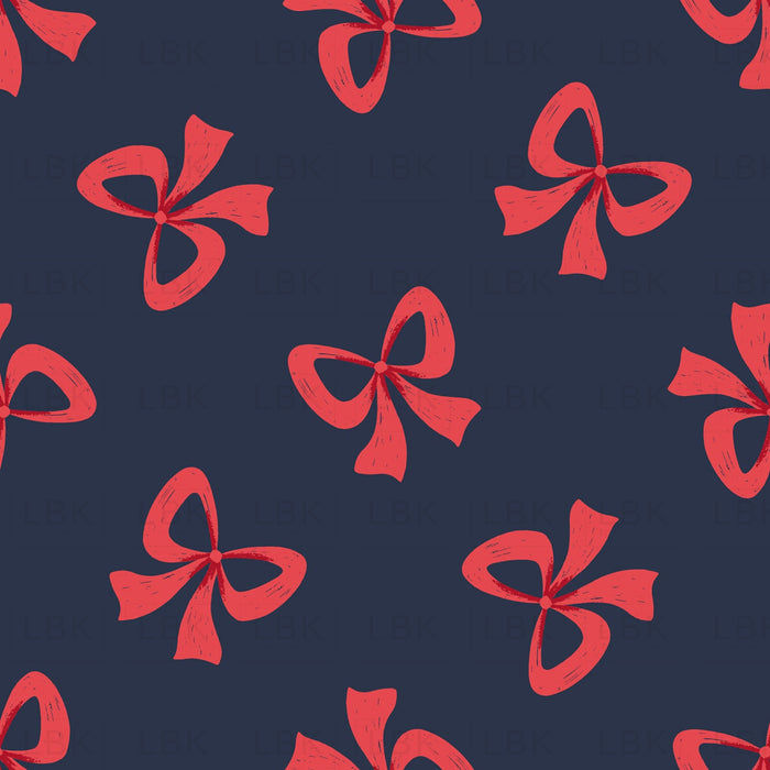 Tossed Bows Poppy Red on Midnight Blue