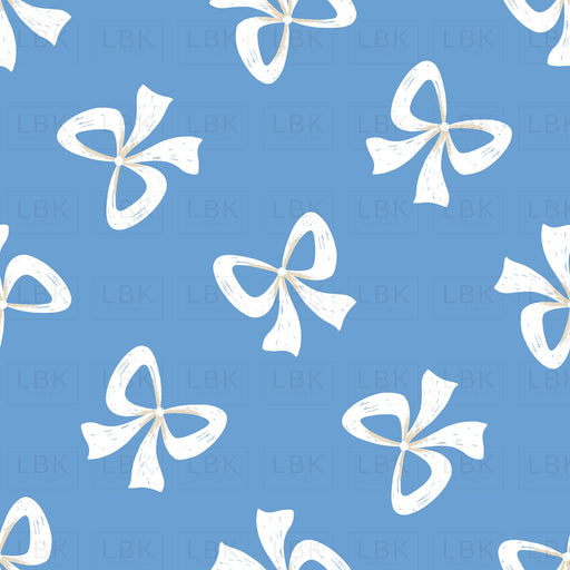 Tossed Bows White on Denim Blue