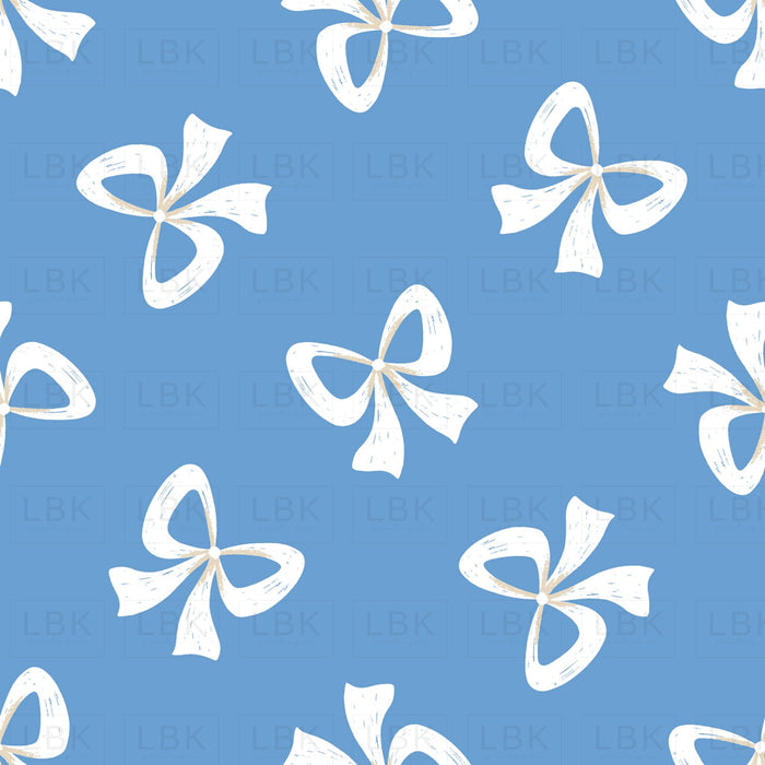 Tossed Bows White on Denim Blue