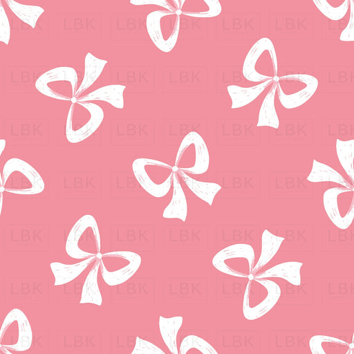 Tossed Bows White on Flamingo Pink