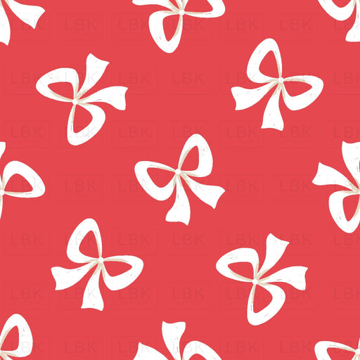 Tossed Bows White on Poppy Red