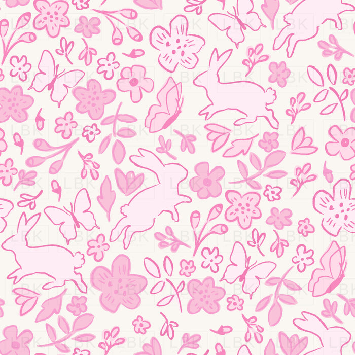 Tossed Bunny Floral Pink