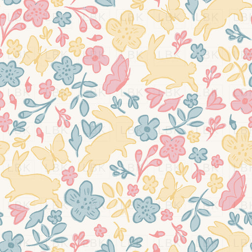 Tossed Bunny Floral Yellow Pink Blue-01