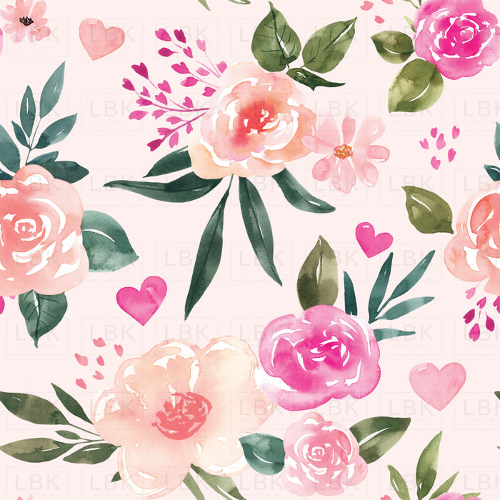 Valentines Watercolor Floral On Light Pink