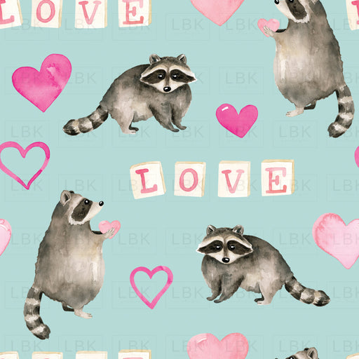Valentines Watercolor Racoon And Hearts