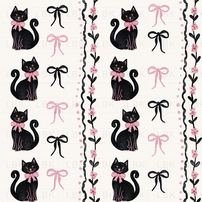 Vertical Kitty Floral Stripe Pink and Black