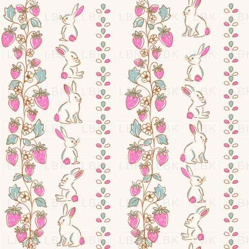 Vertical Stripe Strawberries And Bunnies White