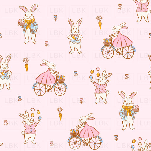 Vintage Easter Bunnies Light Pink