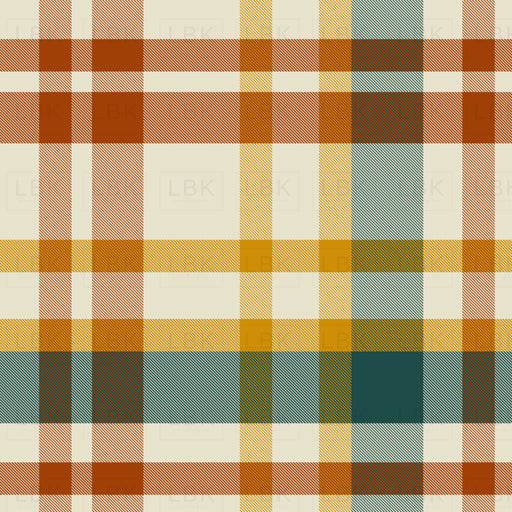 Vintage Fall Plaid Rusty Orange Golden Yellow And Teal