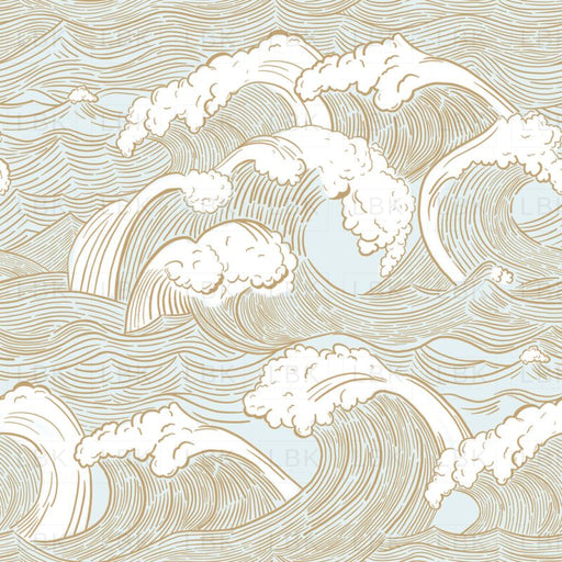 Vintage Ocean Waves In Driftwood On Pale Blue