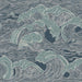 Vintage Ocean Waves In Juniper On Navy