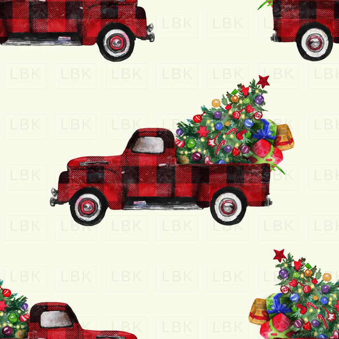 Vintage Woodland Red Truck And Christmas Tree Bianca Cream