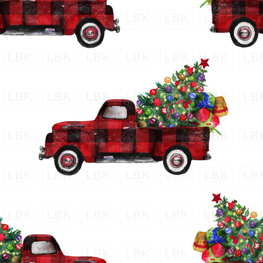 Vintage Woodland Red Truck And Christmas Tree White