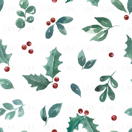 Watercolor Christmas Greenery With Holly Berries