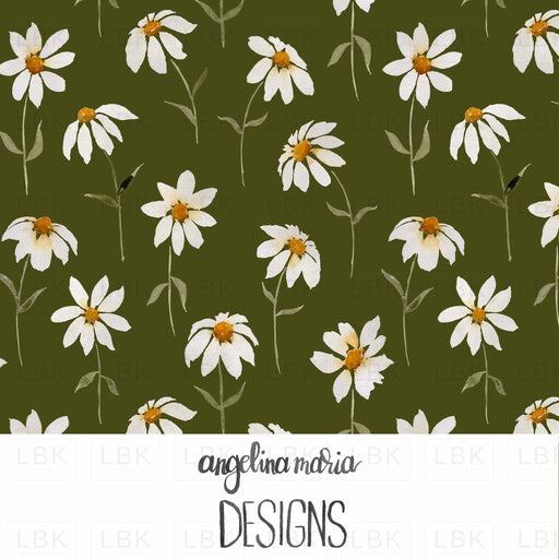 Watercolor Daisies On Olive