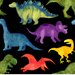 Watercolor Dinosaurs On Black