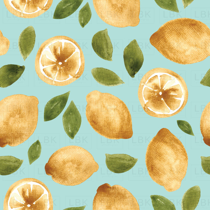 Watercolor Lemons On Blue