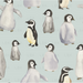 Watercolor Penguins On Sea Mist